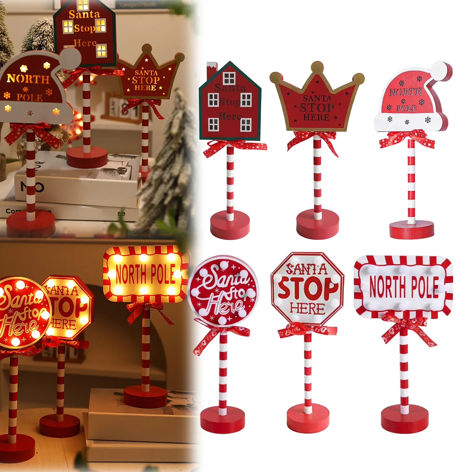 

Christmas Street Sign Light North Pole LED Light Sign With Bowknot North Pole Letter Guideboard Home Holiday Party Decorative