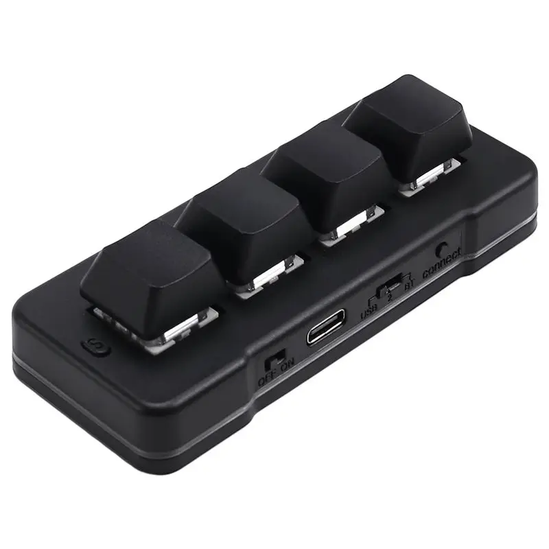 

New--4-Key Mini Customized Keyboard+Mechanical Blue Switch USB+BT+2.4G Connection For Office Game Multimedia