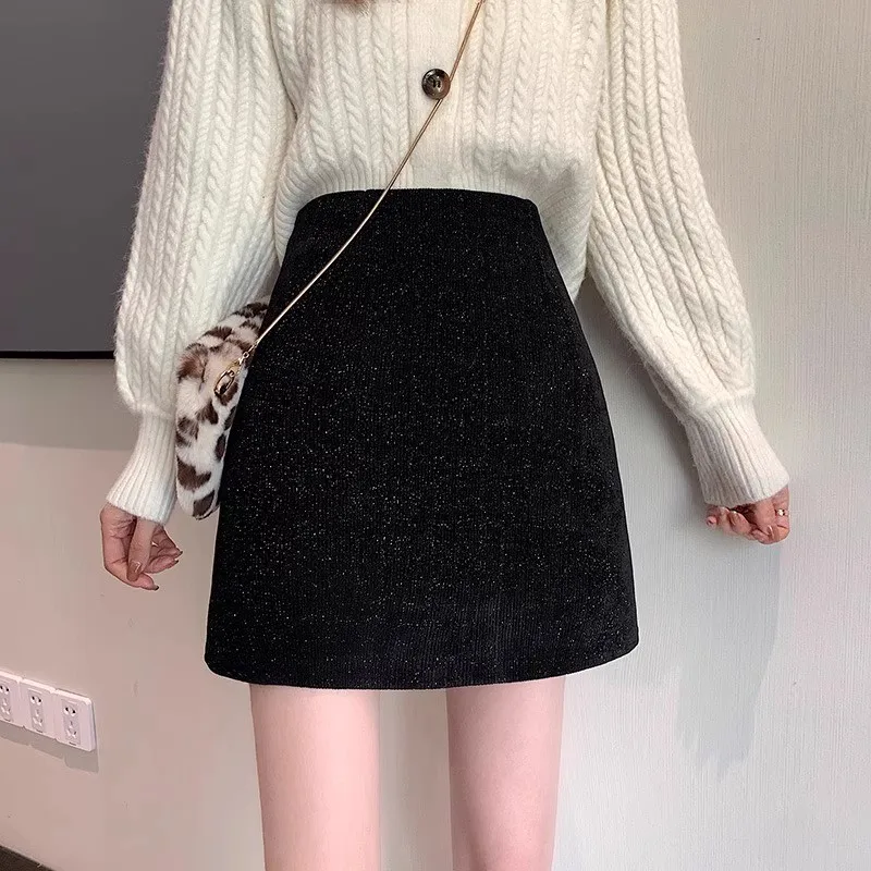 Solid Skirts Women Slim Above Knee A-line Autumn Winter High Waist Ins Advanced Versatile Classic Lounge Korean Commuting Style