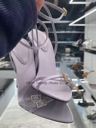 Pink Purple Silk Cross Strap Sandals For Women In Summer With Exposed Toes Sexy Slim Strap High-heeled Sandals
