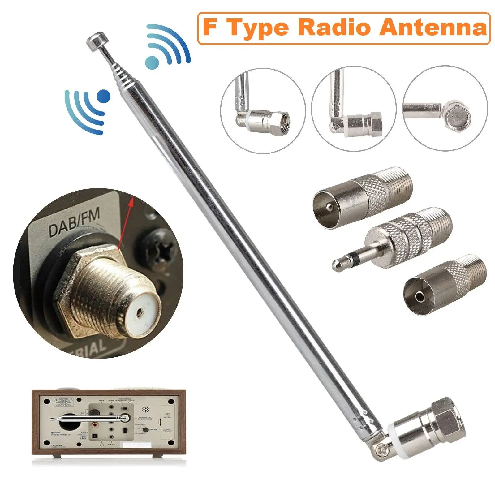 Rod Antenna 3.5mm Adapter FM Radio Antenna Replace Telescopic Aerial F Type Male Plug Connector For Bose Wave Radio Accessories