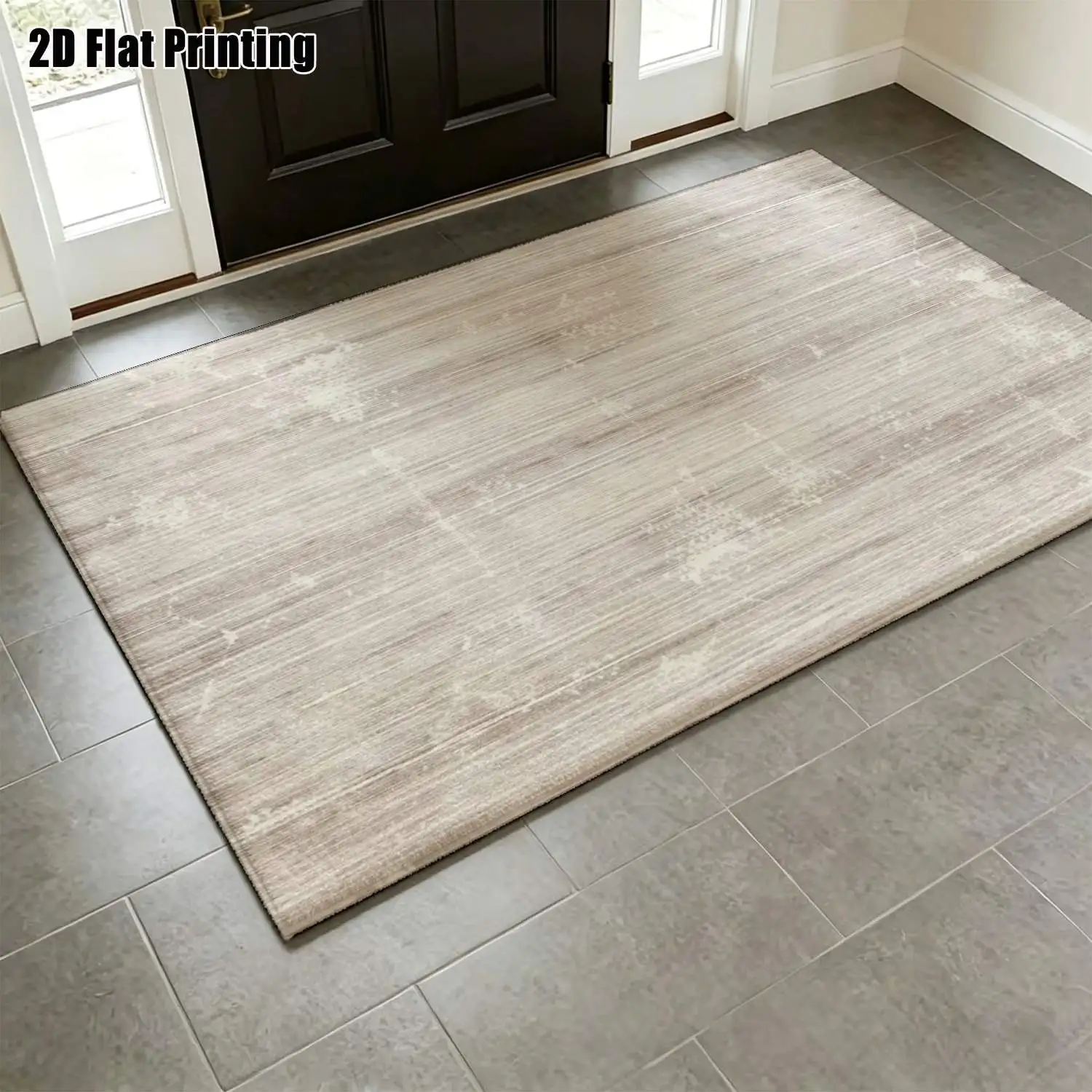 1Pc 2D Printed Carpet: Light Gray Wood Grain & Vintage Pattern Nordic/Modern Minimalist/Retro Geometric Striped, Machine Washable, Multiple Sizes, for Entrance/Dining/Foyer/Living Room/Bedroom Home Decor