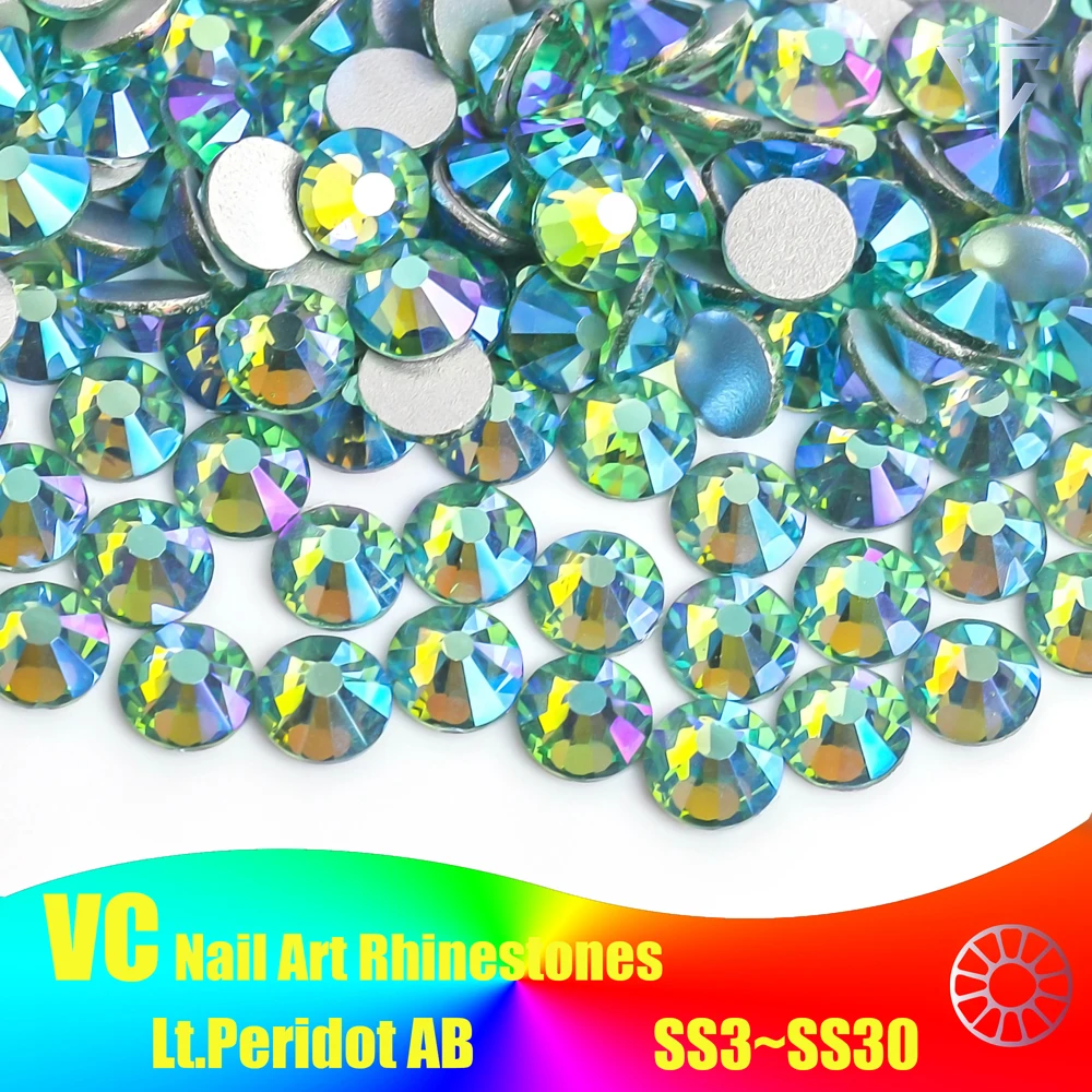 SS3-SS30 Lt Peridot AB VC стразы Non Hot Fix Rhinestone Glitter Strass Glass Crystal Stones Nail Art Rhinestones F0283