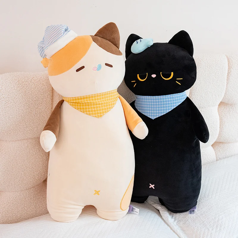 58cm Cat Pillows Soft Stuffed Plush Animals Adorable Calico Cat Good Night Sleep Pillow  Companion Dolls For Kids Favor Gifts