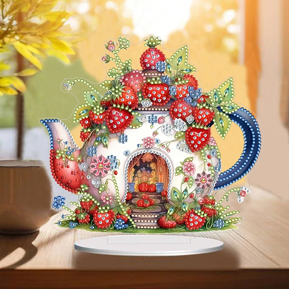HOMFUN DIY 특별한 모양 드릴 다이아몬드 페인팅 책상 장식, 크리스탈 꽃병 꽃 자수, 라인석 홈 탁상 장식 선물