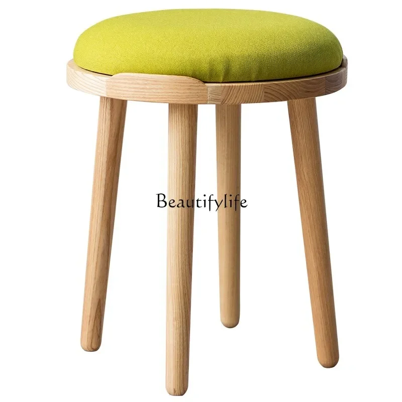 

Nordic Japanese-style bedroom dressing stool Small apartment solid wood simple makeup square stool