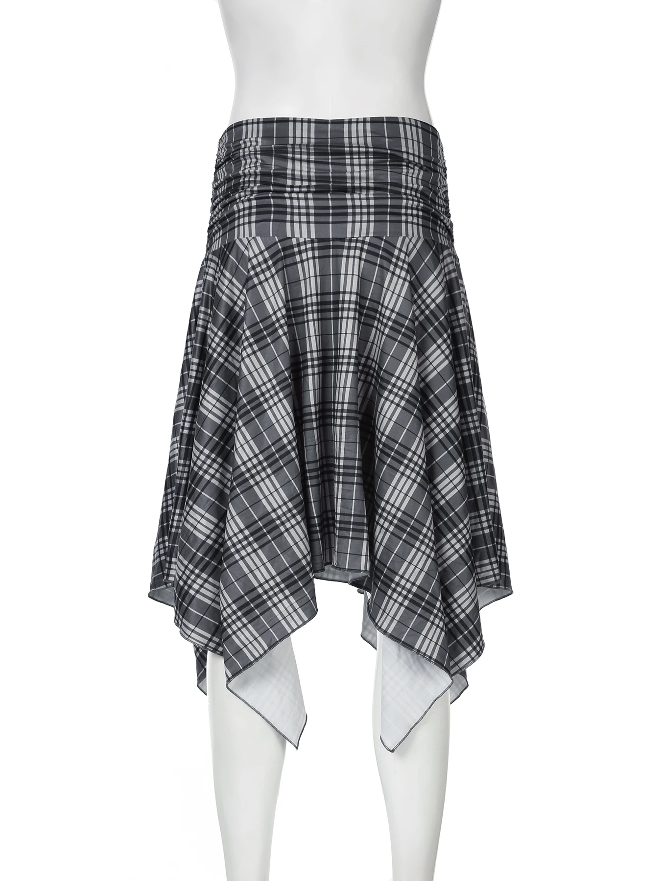 Rockmore Chic Retro Streetwear Irregular Design Plaid Print Skirts Casual Vintage Harajuku Mid Skirts All Match Y2k Aesthetical