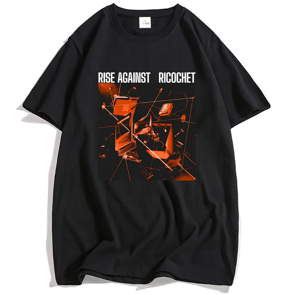 Футболка с обложкой альбома Ricochet RISE AGAINST Футболки рок-группы Повседневная мужская футболка с коротким рукавом Унисекс Хип-хоп Уличная одежда Мужские футболки