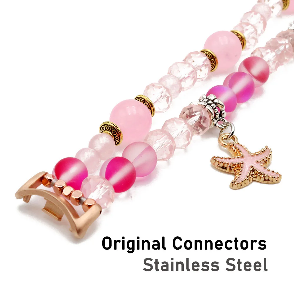 샤오미 미밴드 8/9/10 스트랩 주얼리 탄성 팔찌, 여성용 드레시 시계줄 블루 마노 크리스탈 비즈 참 장식