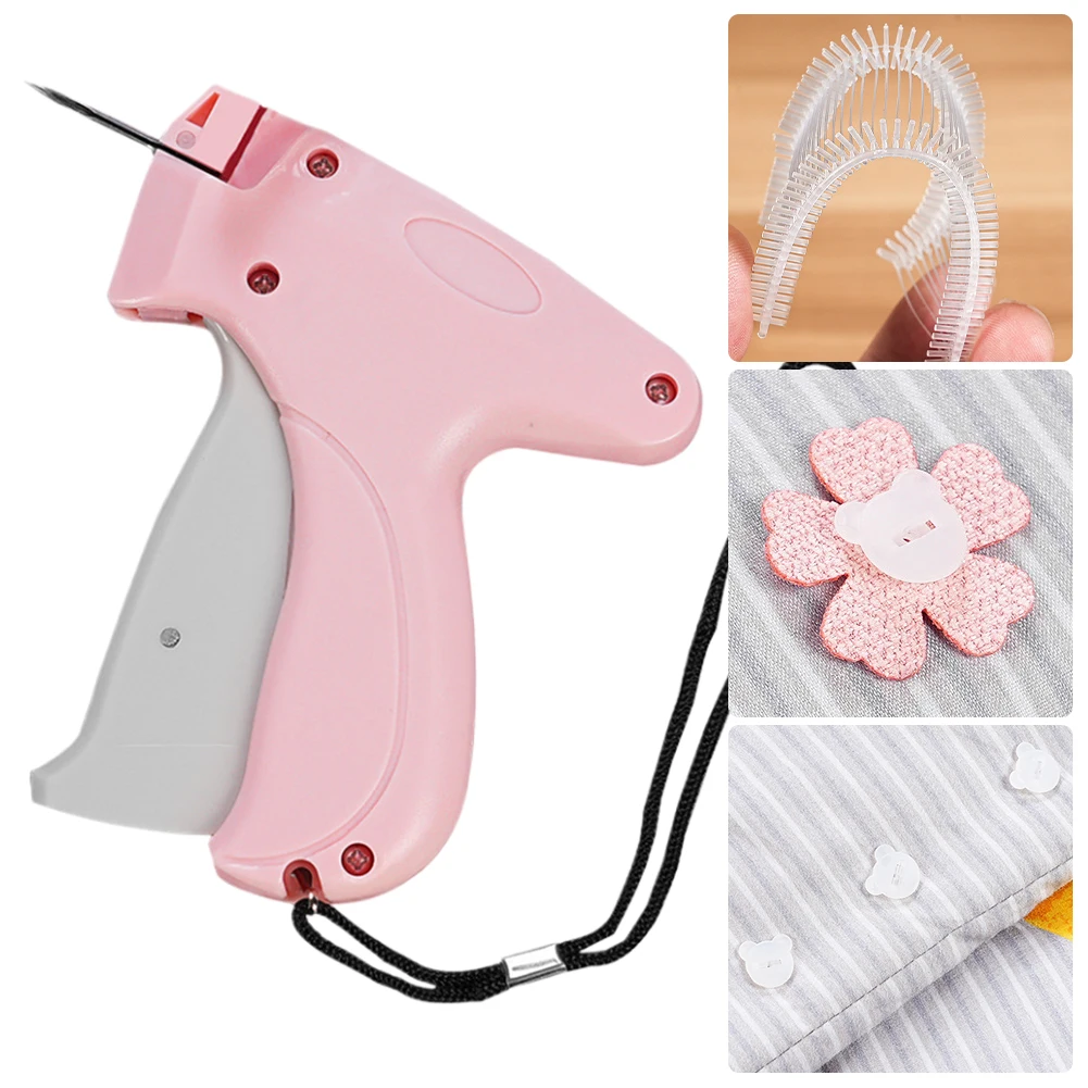 Mini Clothing Sewing Machine with 50/100 Bear Buckles Micro Stitch Gun Portable Manual Bed Sheet Clips for Quick Repair Garment