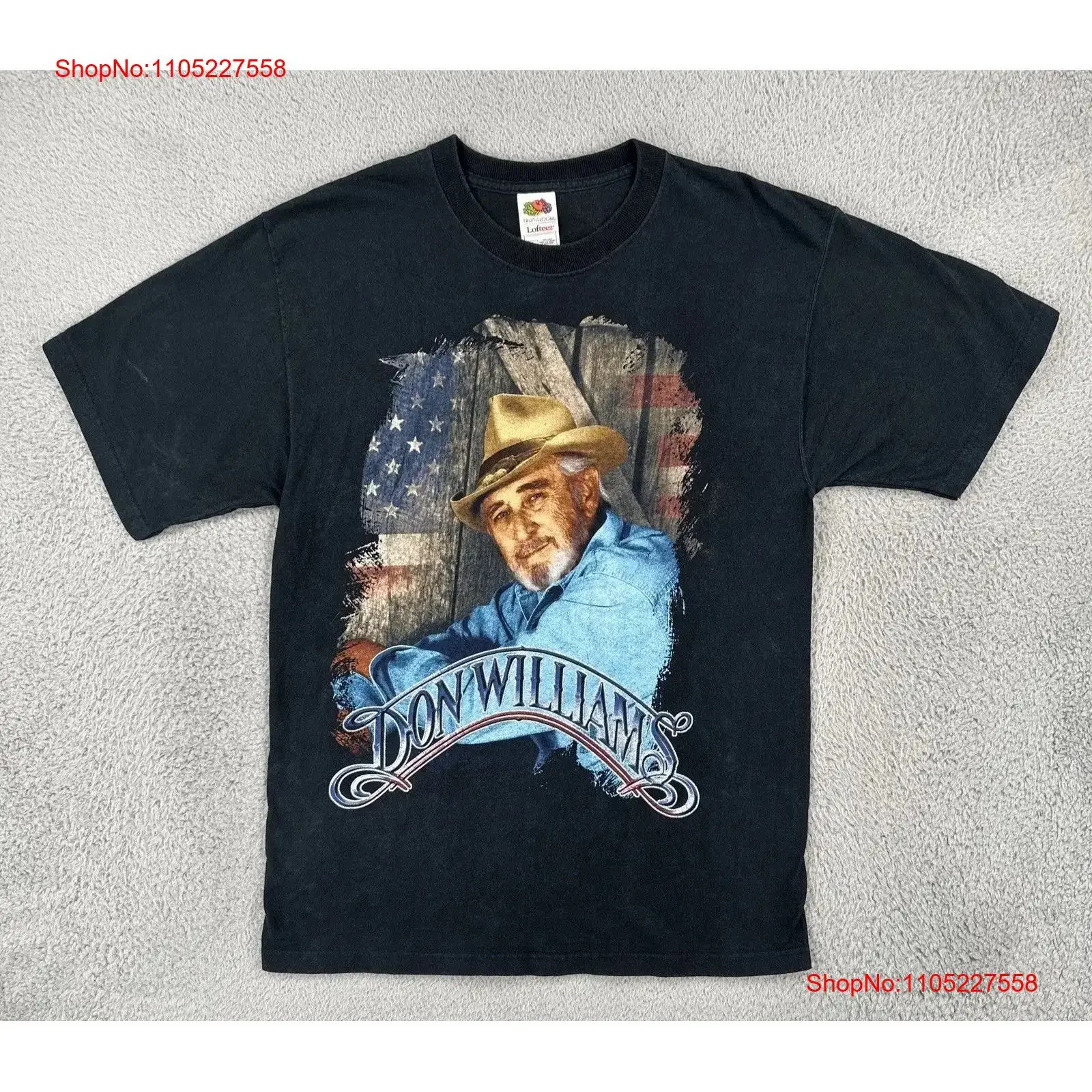 Vintage Fruit Of The Loom Lofteez L Black T Shirt Don Williams Gentle Giant vintage Washed Casual Breathable homme Unisex