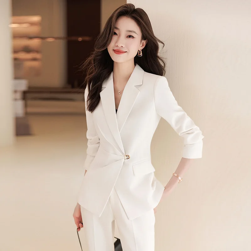 White Suit Jacket for Women Spring and Autumn Business Wear Dignified Goddess Fan High-End Workplace Fashion High-Grade Suit