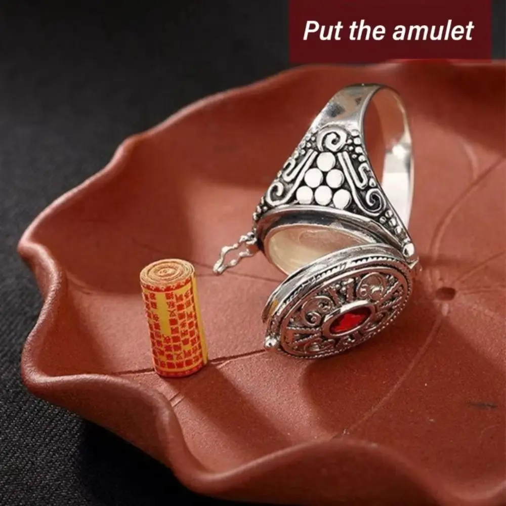 Fashion Secret Compartment Gawu Box Ring Adjustable Antique Openable Finger Ring Ethnic Alloy Opening Ring Storage Container