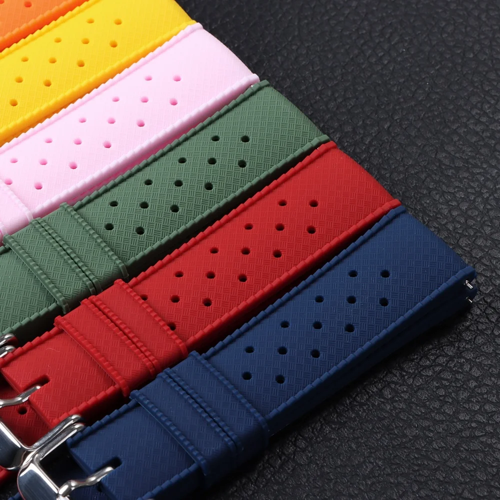 18mm 20mm 22mm Tropical Silicone Watch Band Quick Release Strap for Oris for Seiko for Citizen Rubber Tropic Smart Watch Straps view 6