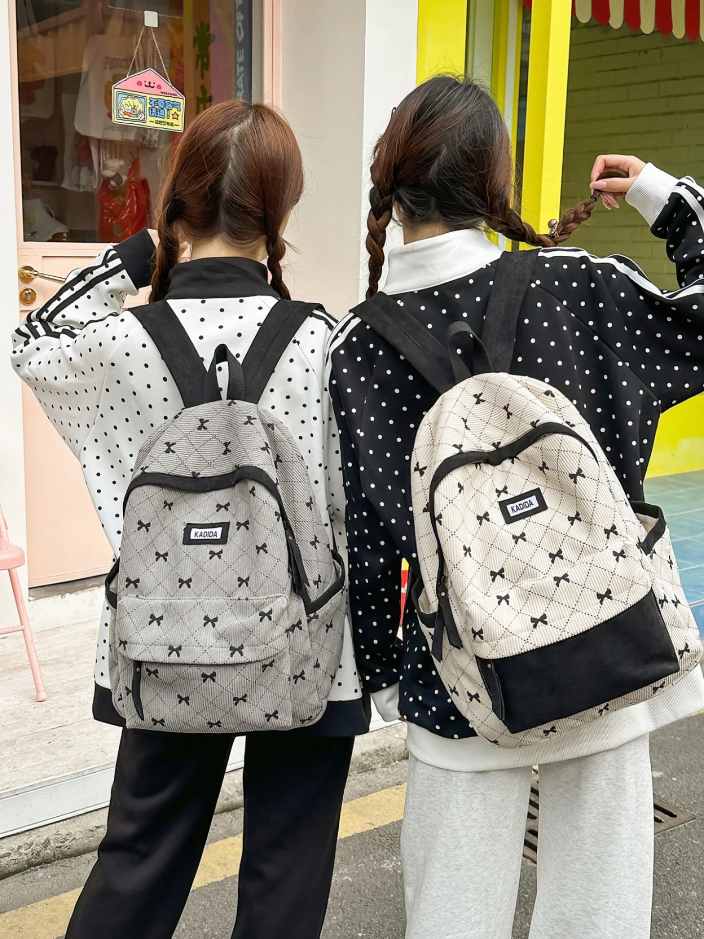 

KADIDA Corduroy Backpack with Knot Large Capacity Lightweight Casual Style for Students School Bag Soft Material