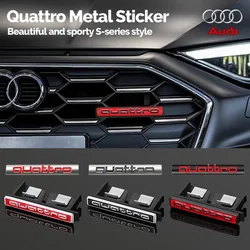 Car Metal Quattro Logo Front Grill Badge Emblem Sticker Decals for Audi Sline A3 A4 A5 A6 A7 A8 S3 S4 S5 S6 Q3 Q5 Q7 Car Styling