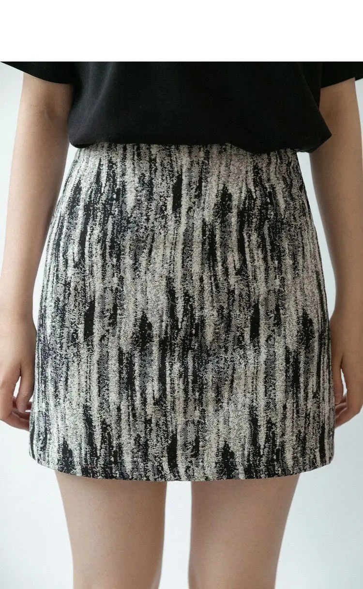 

Women Retro High Waist A-shaped Hip Printed Skirt