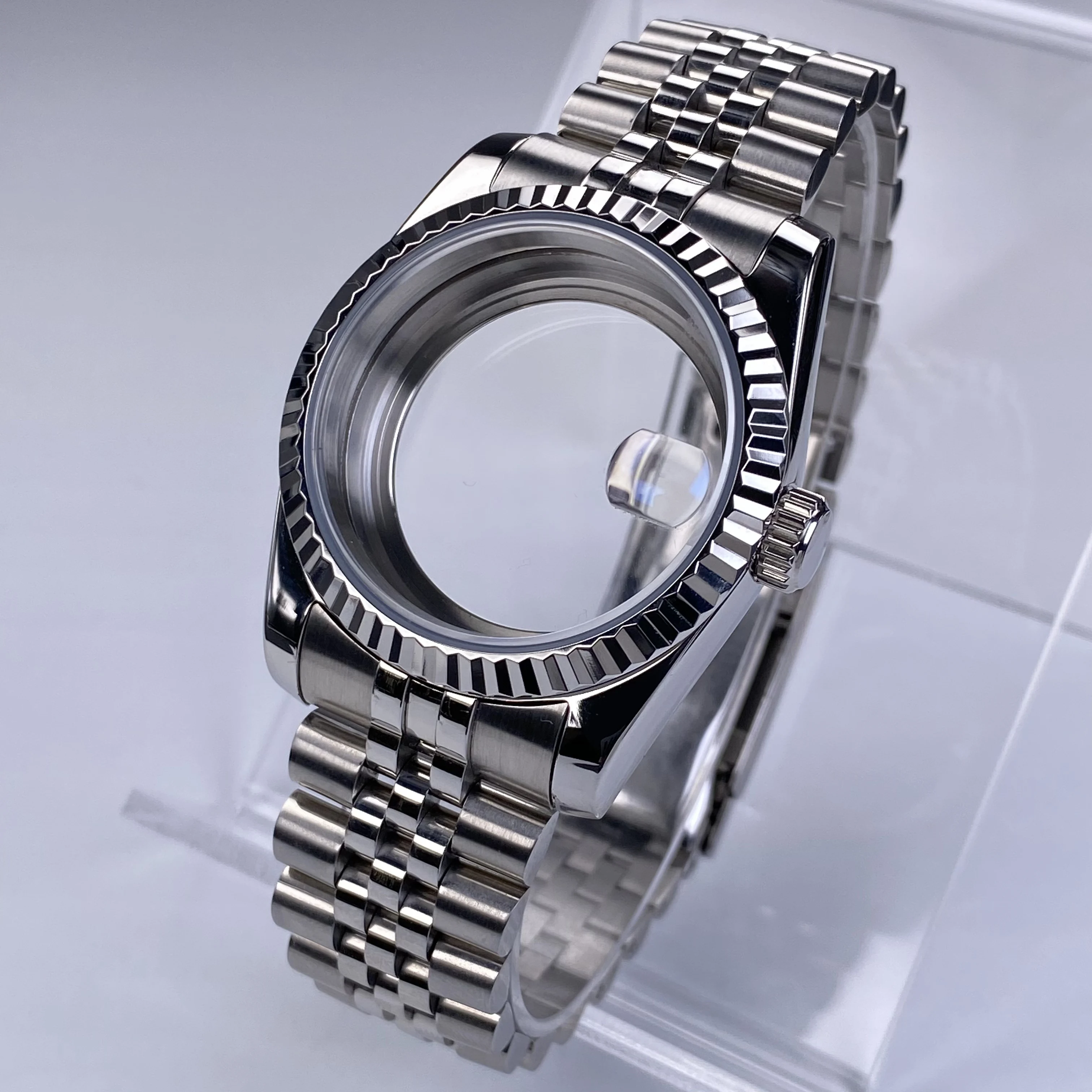 

NH35 Watch Case 36mm Silver Stainless Steel Sapphire Crystal Case for Seiko NH35NH36 Movement Replacement fit 28.5mm Dial Case