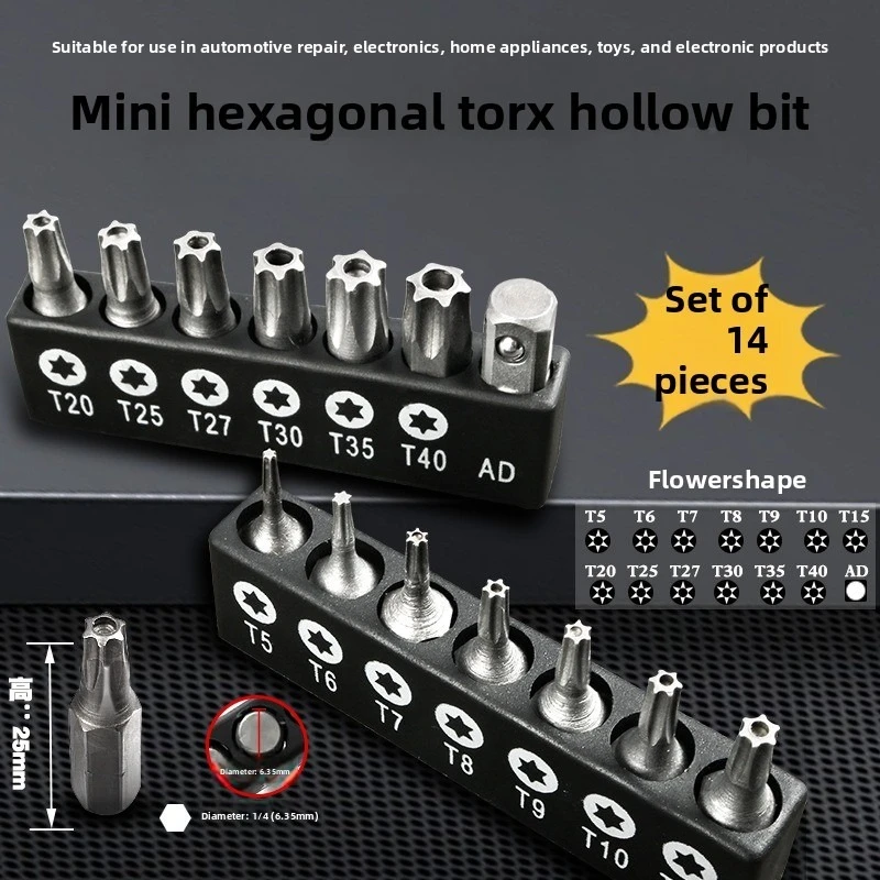 14PCS T5-T40 Torx Screwdriver Bit Set 1/4" Hex Shank 25mm Star Head Hex Security Screw Driver Bits for Home Improvement view 2