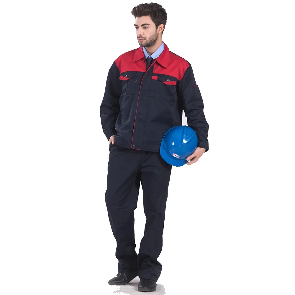 通気性のある作業服セット男性工場制服ワークショップ自動車修理長袖作業服