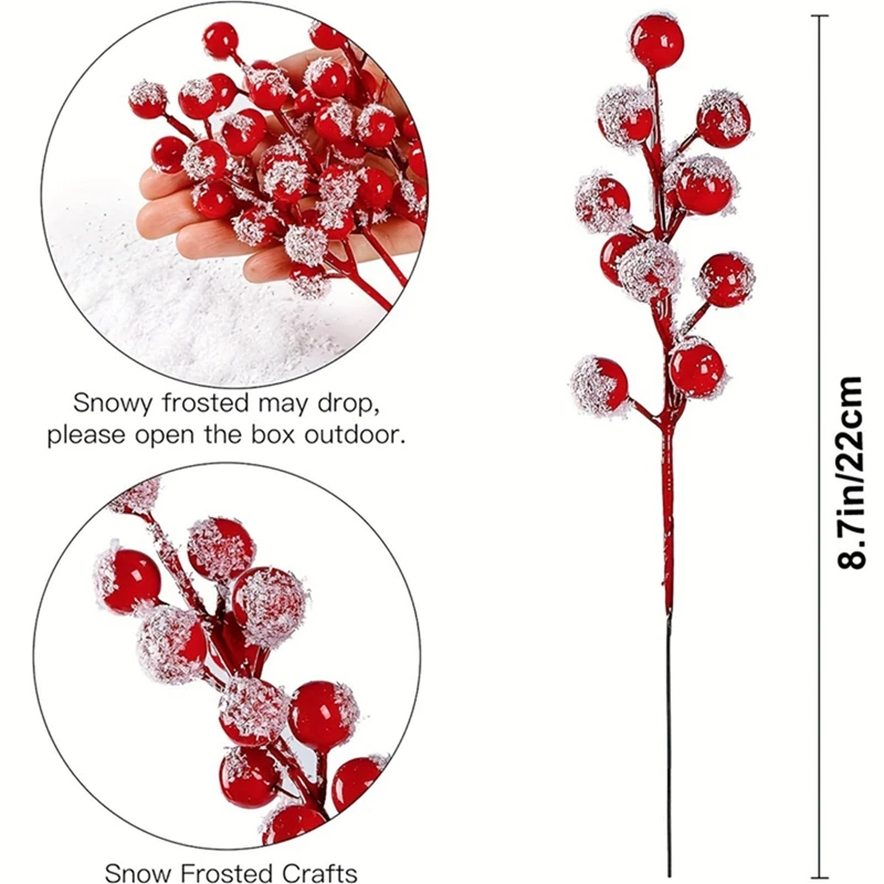 5/10 Stück Weihnachtsdekoration Schneeflocke Rote Beere Ast Weihnachtsbaum Anhänger für Heimdekoration Weihnachten Neujahr 2025, Geschenkzubehör – Detail 4