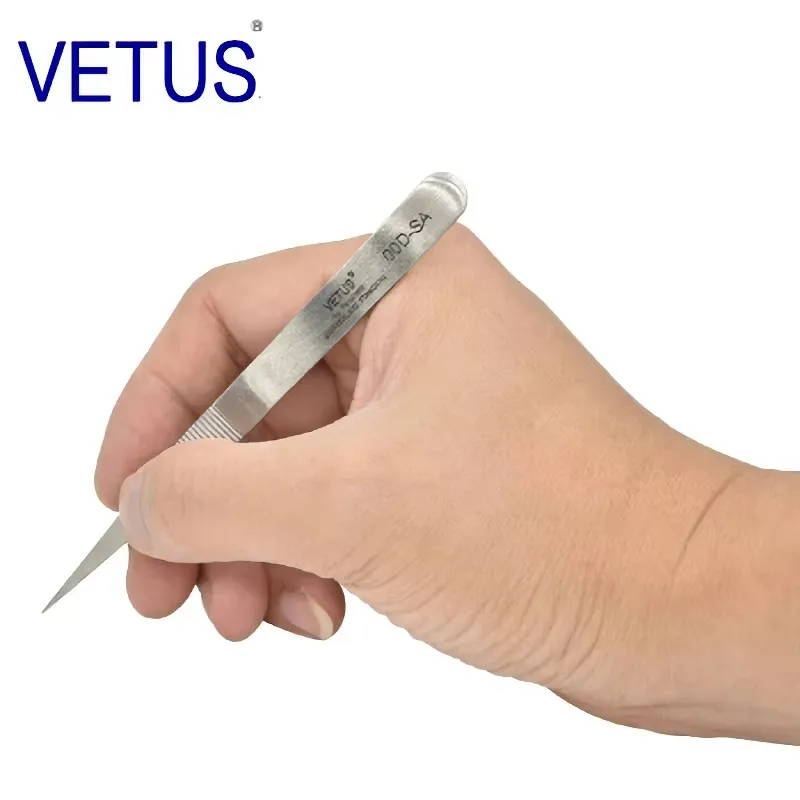 100% VETUS Original 00D-SA Tweezers Hyperfine High Precision Non-magnetic Anti-acid Pincers Manicure ESD Forceps