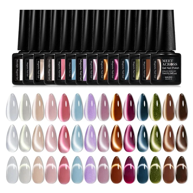 Gel Magnético para Unhas Moonnight em 14 Cores, 7ml, Esmalte Gel Cat Eye Semi-permanente, Verniz UV/LED, Manicure Profissional para Salão