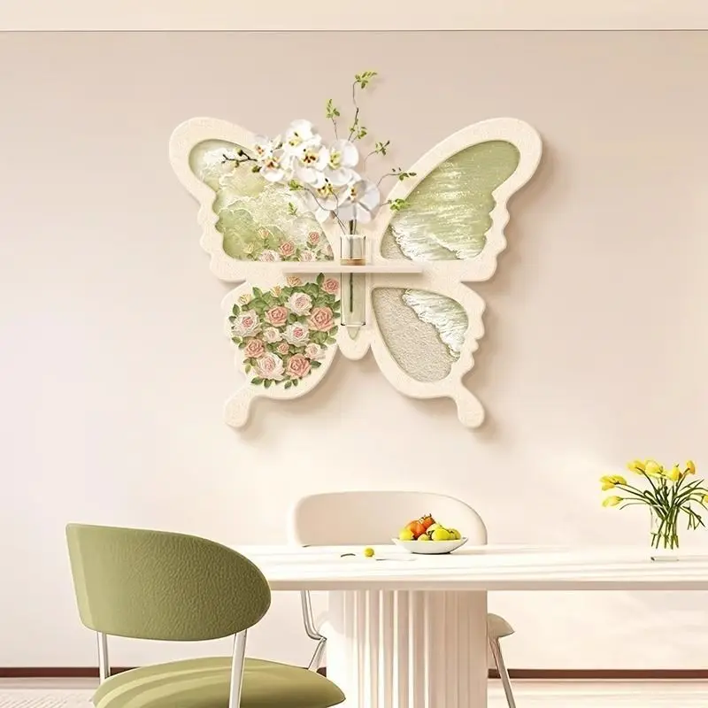 Cream wind butterfly decorative painting roses hydroponic green plants living room hanging  table background wall decoration