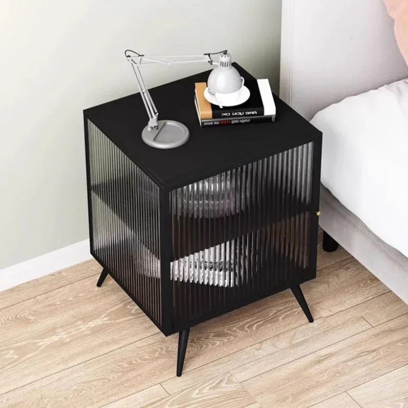 

Black Nordic Nightstand Table Storage Aesthetic Space Saving Narrow Bedsides Table Small Trendy Szafki Nocne Home Furniture