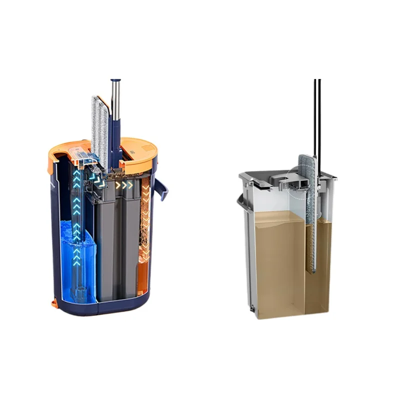 Meitianle Hands-Free Flat Mop with Bucket for Hardwood Tile Vinyl Floors Large Scraper Squeegee Design High Absorption for
