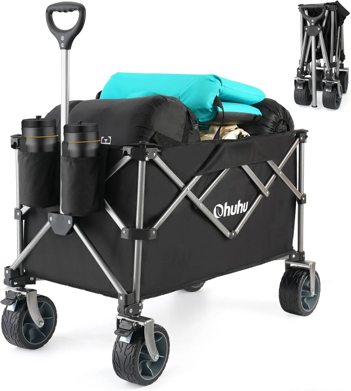 

Collapsible Wagon Cart with Big Wheels, 200L/440LB Capacity Foldable Beach Wagon for Sand, Heavy-Duty Grocery Wagons