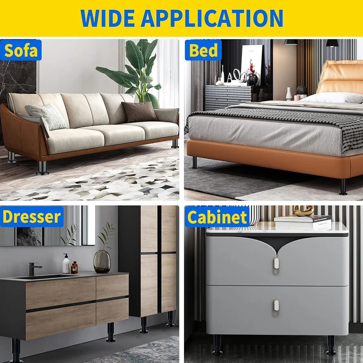 أرجل أثاث من الفولاذ المقاوم للصدأ قابلة للتعديل، أرجل بديلة معدنية سميكة مع مسامير لخزانة مكتب وطاولة وكرسي وسرير الأريكة #3