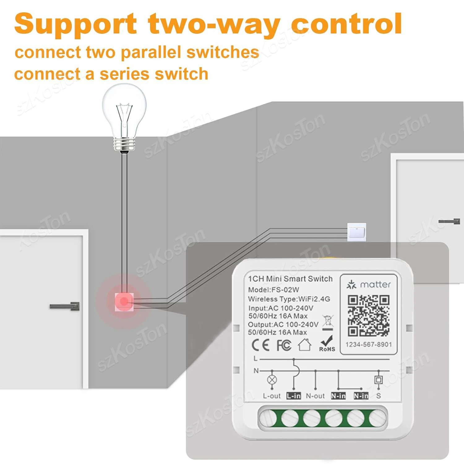 Matter WiFi Smart Switch for Homekit Smartthings Home Assistant 16A Smart Home Automation Relay Module Works with Alexa Google