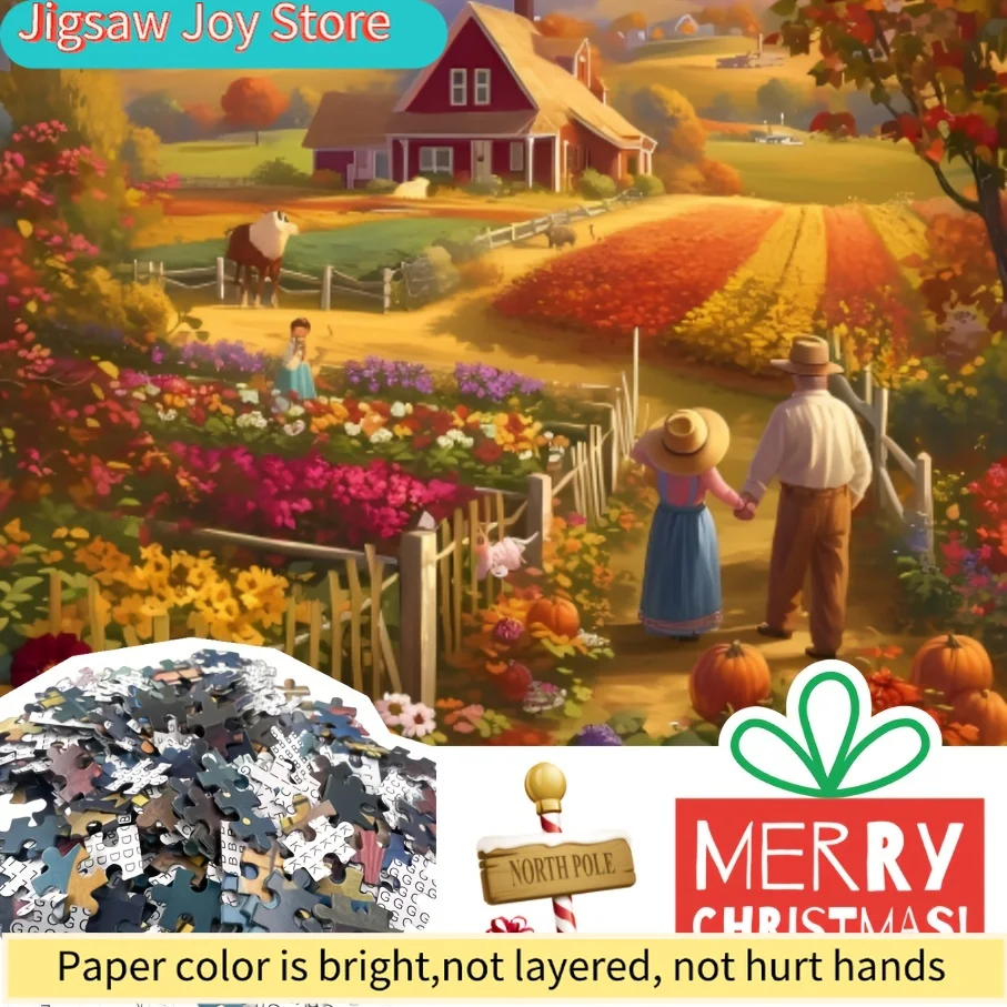 

Пазл «Осенний урожай» - Сцена сельской жизни с красным сарайом, тыквами и коровами - Подарок на осень, День благодарения, Рождество, день рождения - C