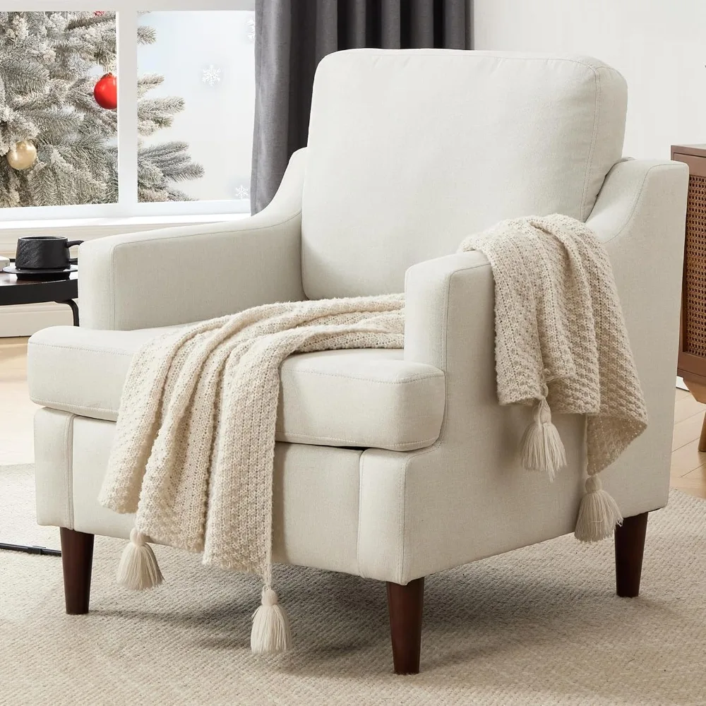 

Mid-Century Accent Chair Modern Linen Fabric Armchair for Living Room, Comfy Upholstered Reading Chairs, Customized