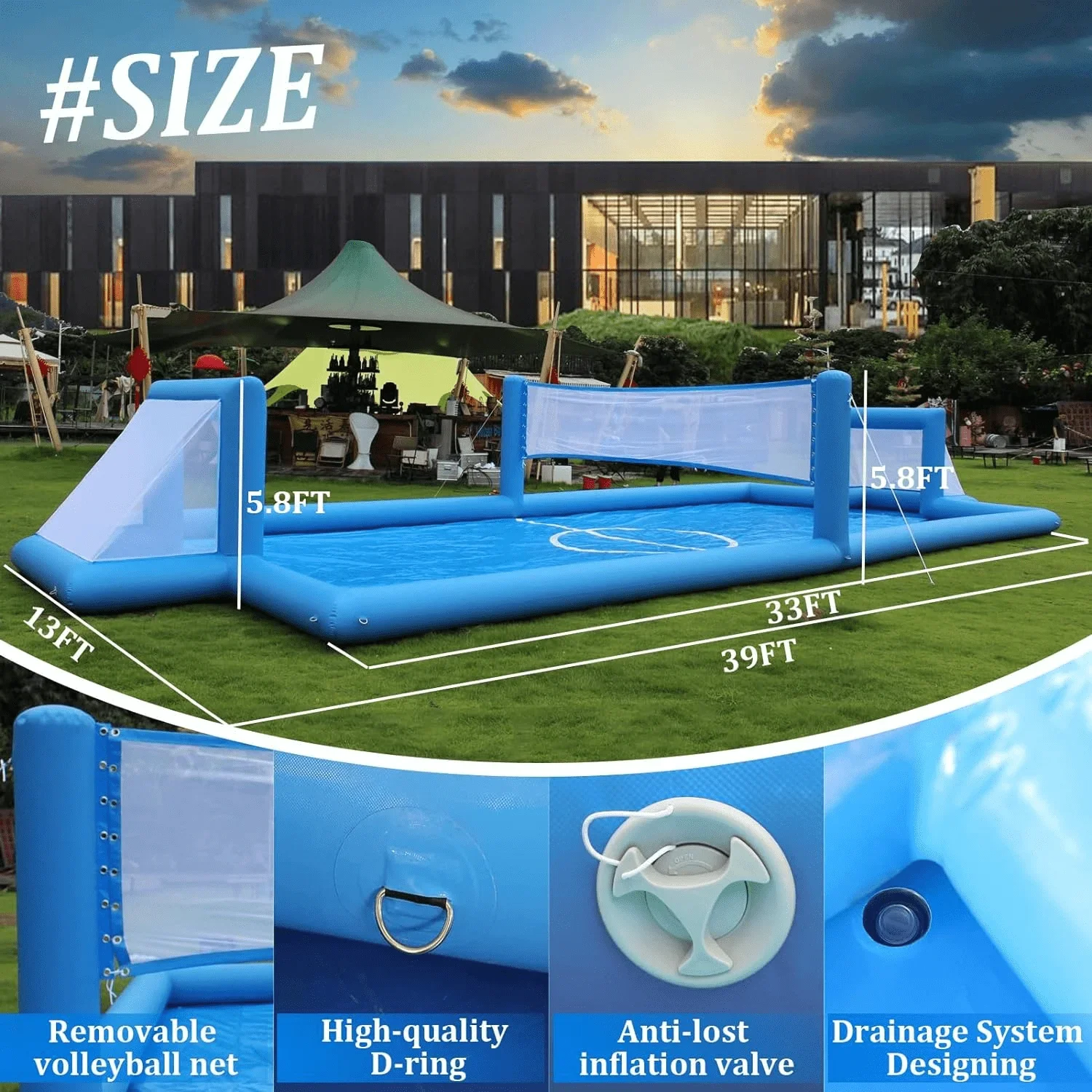 2026 2-in-1 Inflatable Volleyball Football Court Outdoor Water Entertainment Sports Venue