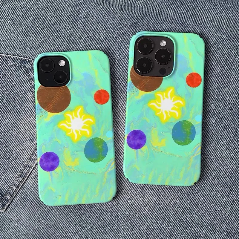 

ins Korean Green Halo Circular Art Case for IPHONE 17 16 ProMax 15 14 Plus 13 12 MINI 11PRO 16Plus XR XS MAX Acrylic Phone Cover