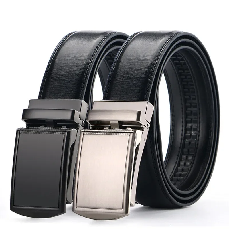 

NEW Fashion Business Black Mens Ratchet Click Belt Genuine Leather Belts for Men Jeans Automatic Sliding Wedding Buckle Belts