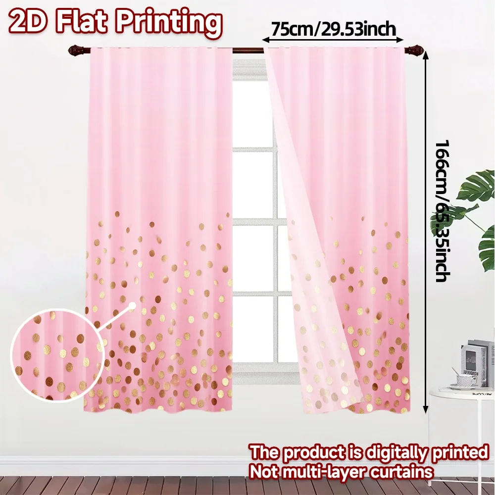 2pcs, 2D FLAT PRINTING Curtains (Without Rod) Golden Sprinkle Chic Curtain Chic Semi-Sheer Curtains Outdoor Decorations