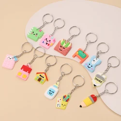 12pcs Cartoon PVC Student Stationery Keychain Pendant Fashion Cute Bag Key Accessories Key Chain Easter Gifts