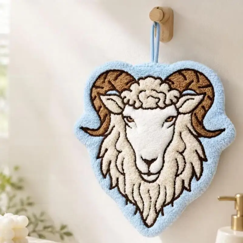 Goat Shaped Hand Towel 3d Embroidered Hanging Hand Towel Kitchen Hand Towel Colorful Bathroom Cleaning Cloth For Storage Kitchen