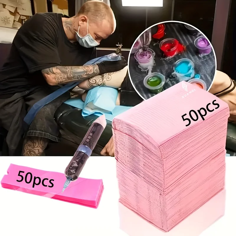 

50 одноразовых ковриков для татуировочных столов, в комплекте с 50 чехлами для шнуров тату-ручек. | Водонепроницаемые, нескользящие, легко моющиеся коврики для маникюра и татуировок.