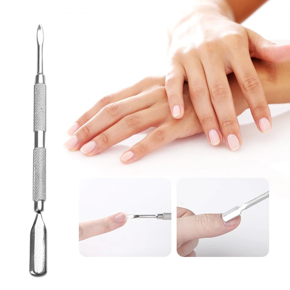 Stainless Steel Cuticle Pusher, Double-Ended Manicure Tools, Dead Skin Remover, Pedicure Care, 1Pc