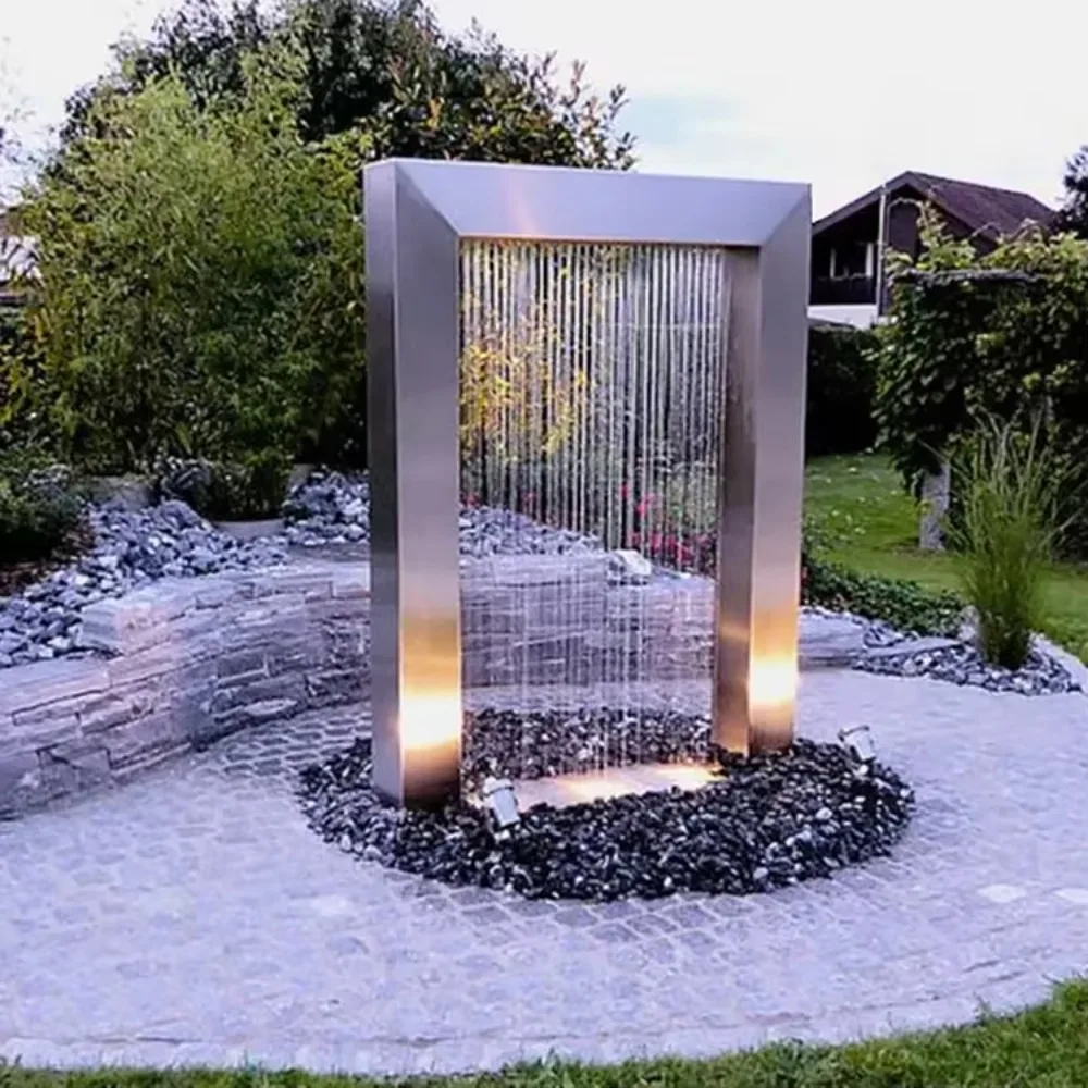 

Customized Swimming Pool Stainless Steel Wall Water Blade Waterfall Fountains Metal Garden Sculpture Fountain