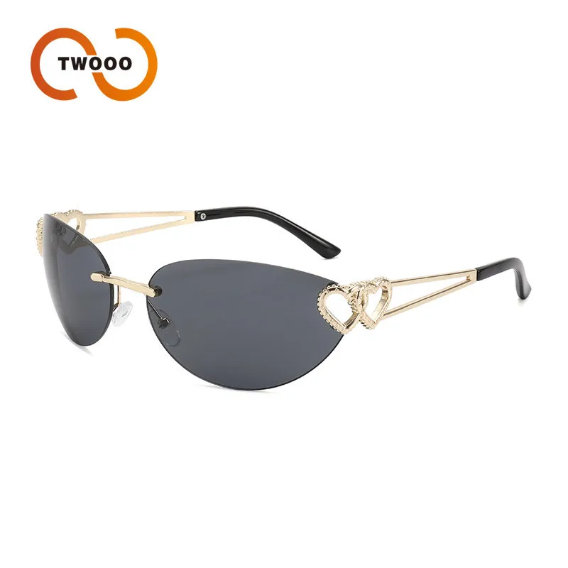 2026 New Rimless Sunglasses for Women Heart Hollow Out UV400 Protection Fashion Sun Glasses