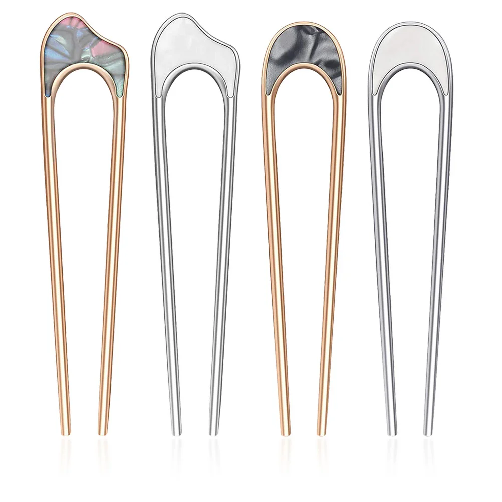 

4 Pcs Headband Alloy Hairpin Toppers French Pins for Thick Stick Sticks Buns Miss