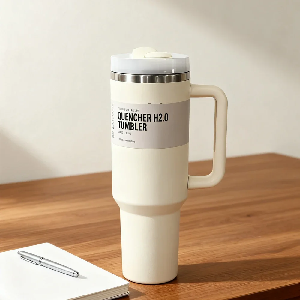 

Дорожная чашка с двойной стенкой и соломенной крышкой из нержавеющей стали (для холодных напитков) - Автомобильная кружка с вакуумной изоляцией на 40 унций