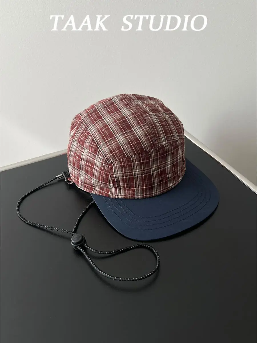 

Plaid drawstring baseball cap new summer outdoor face small sunshade cap