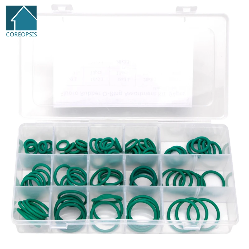 

94PCS Fluorine Rubber FKM High Pressure Sealing O-rings Green Seal Gasket Replacements Kit 15 Big Sizes OD 15-35mm CS3.1mm FQ032