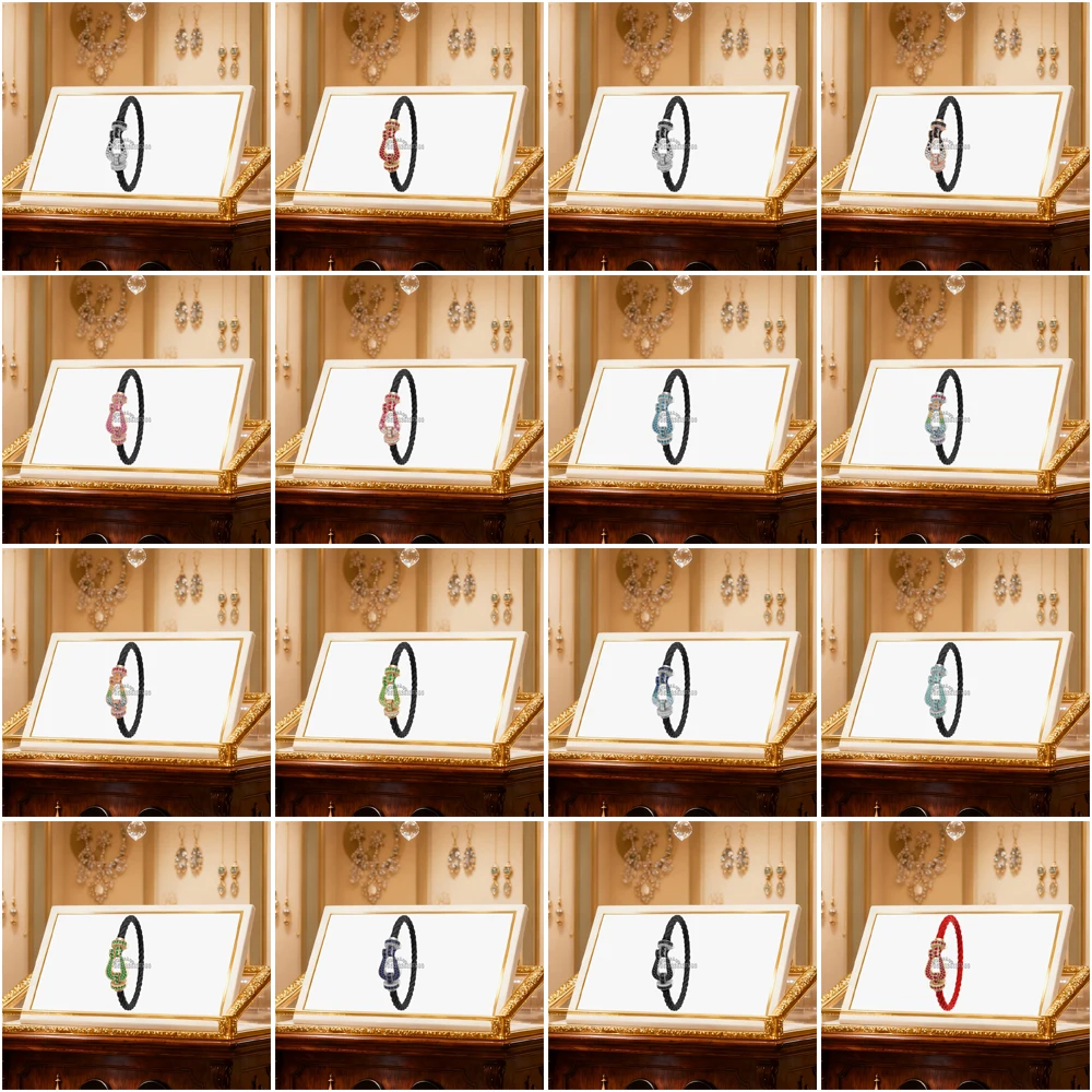 

Gryan New 925 Silver Colorful Large Full Zircon Horseshoe Black Bracelet Female Daily Wear Party Gifts Luxurious Couple Jewelry